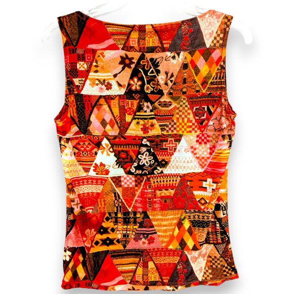 Western Connection-Women's Tank Top-MEDIUM-Orange-Black-Yellow-Casual Crew Neck - Picture 2 of 9